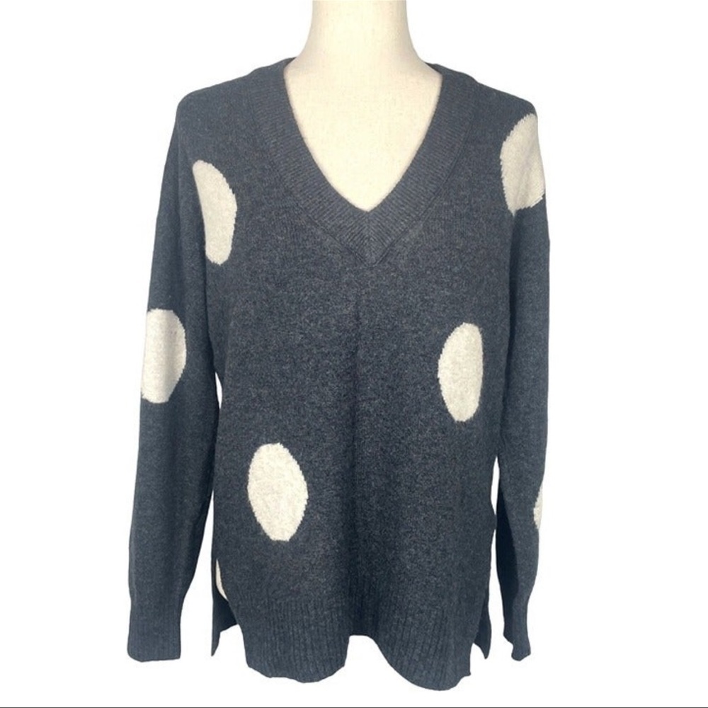 MADEWELL Dotted Bartlett V-Neck Sweater Gray/White XS